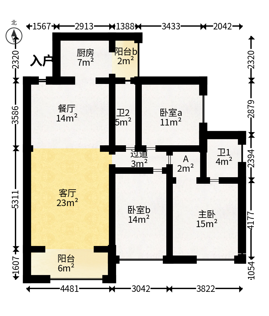 三润城（三润星城）  3室2厅2卫   85.00万户型图