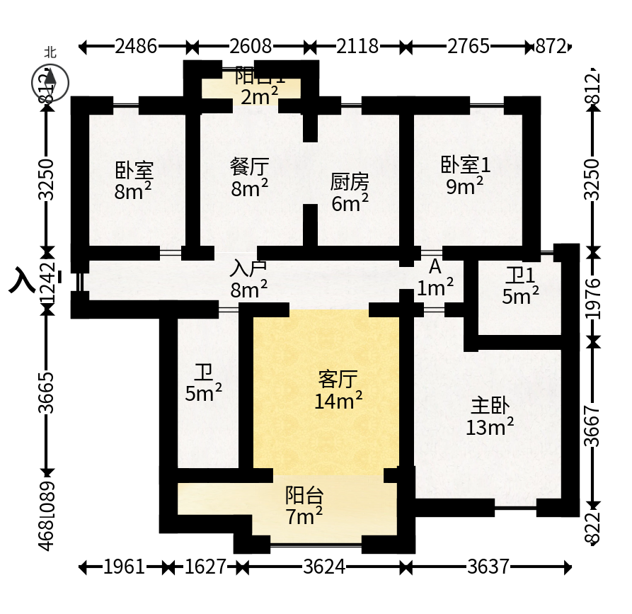 星雅美辰  3室2厅2卫   85.00万户型图