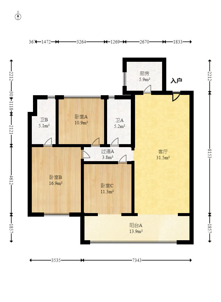 金地都会风華  3室2厅2卫   156.00万户型图