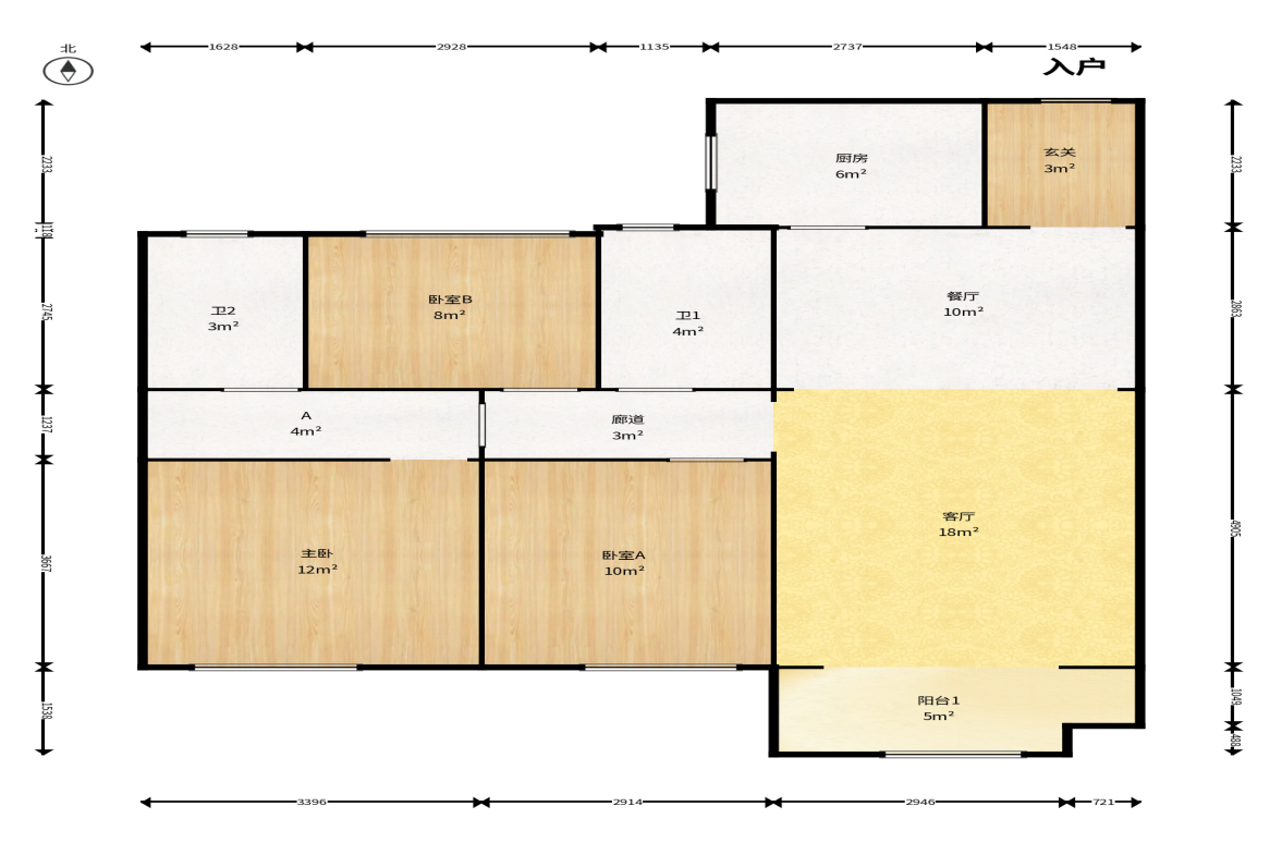 中海阅麓山二期  3室2厅2卫    130.0万户型图