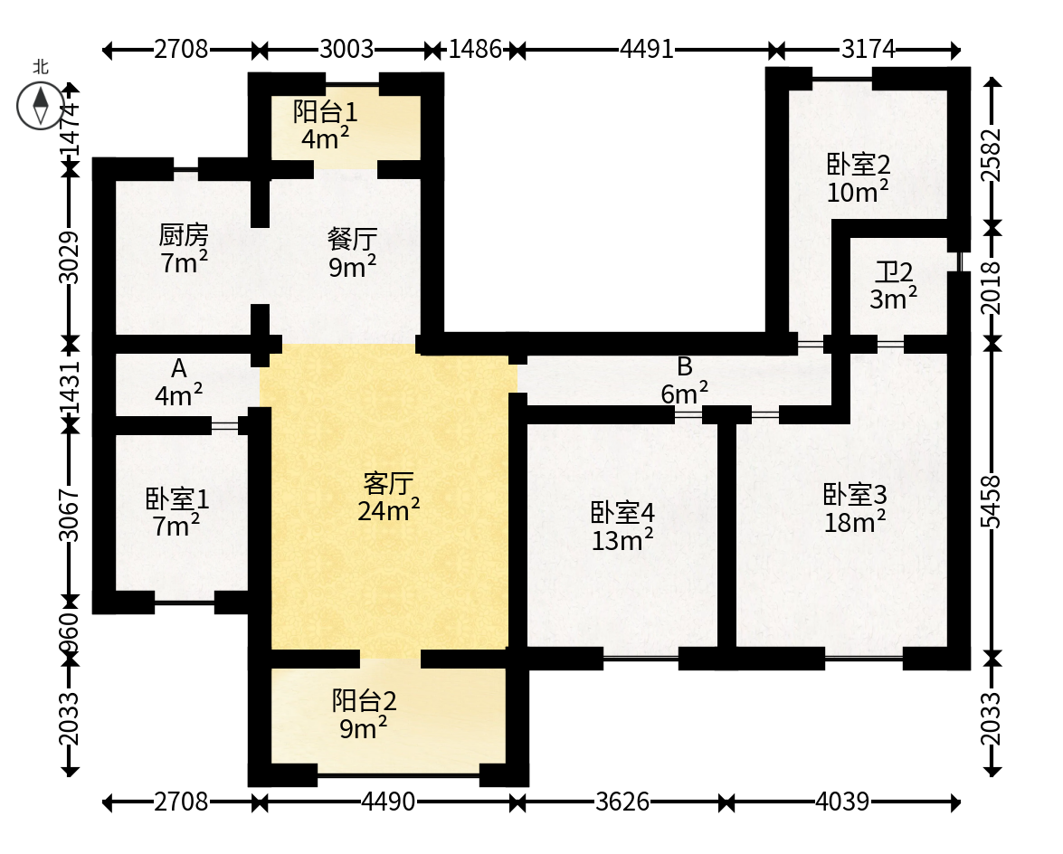 保利大都汇一期、二期  4室2厅2卫   220.00万户型图
