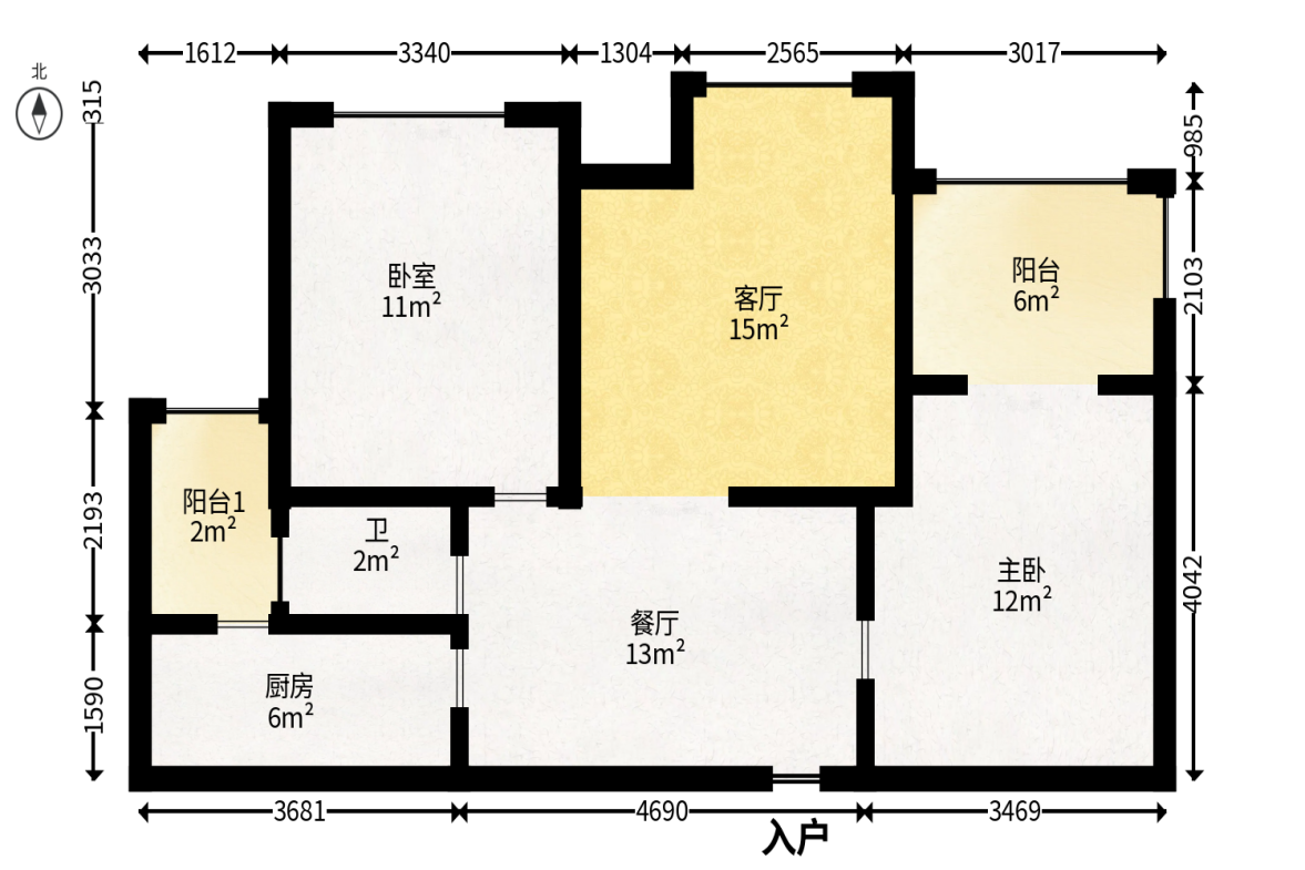 融圣国际  2室2厅1卫   96.00万户型图
