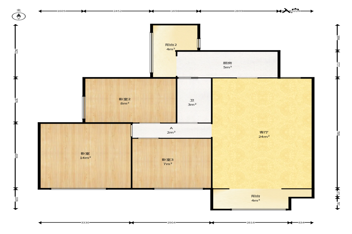天麓尚层  3室2厅1卫    70.0万户型图