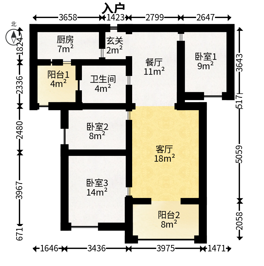 珠江东方明珠（新地东方明珠）一二期  3室2厅1卫   86.00万户型图