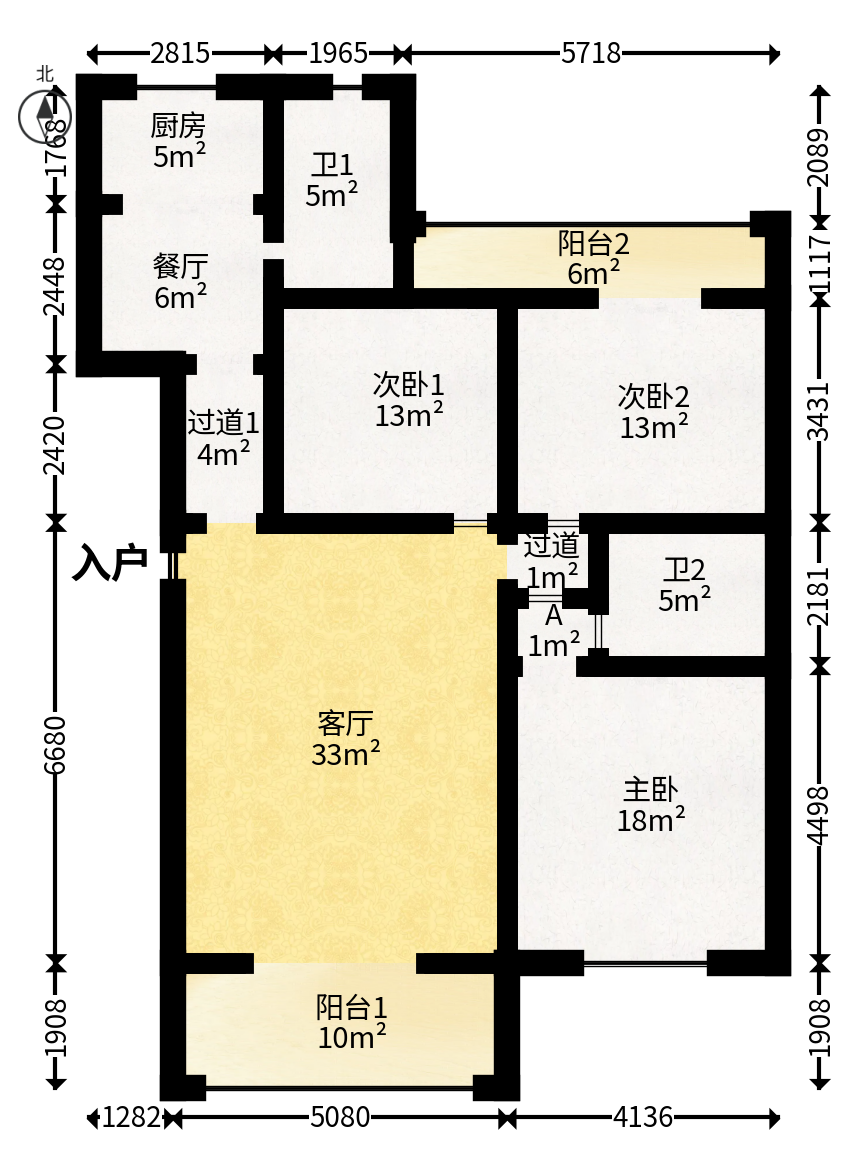 景香苑  3室2厅2卫   72.00万户型图