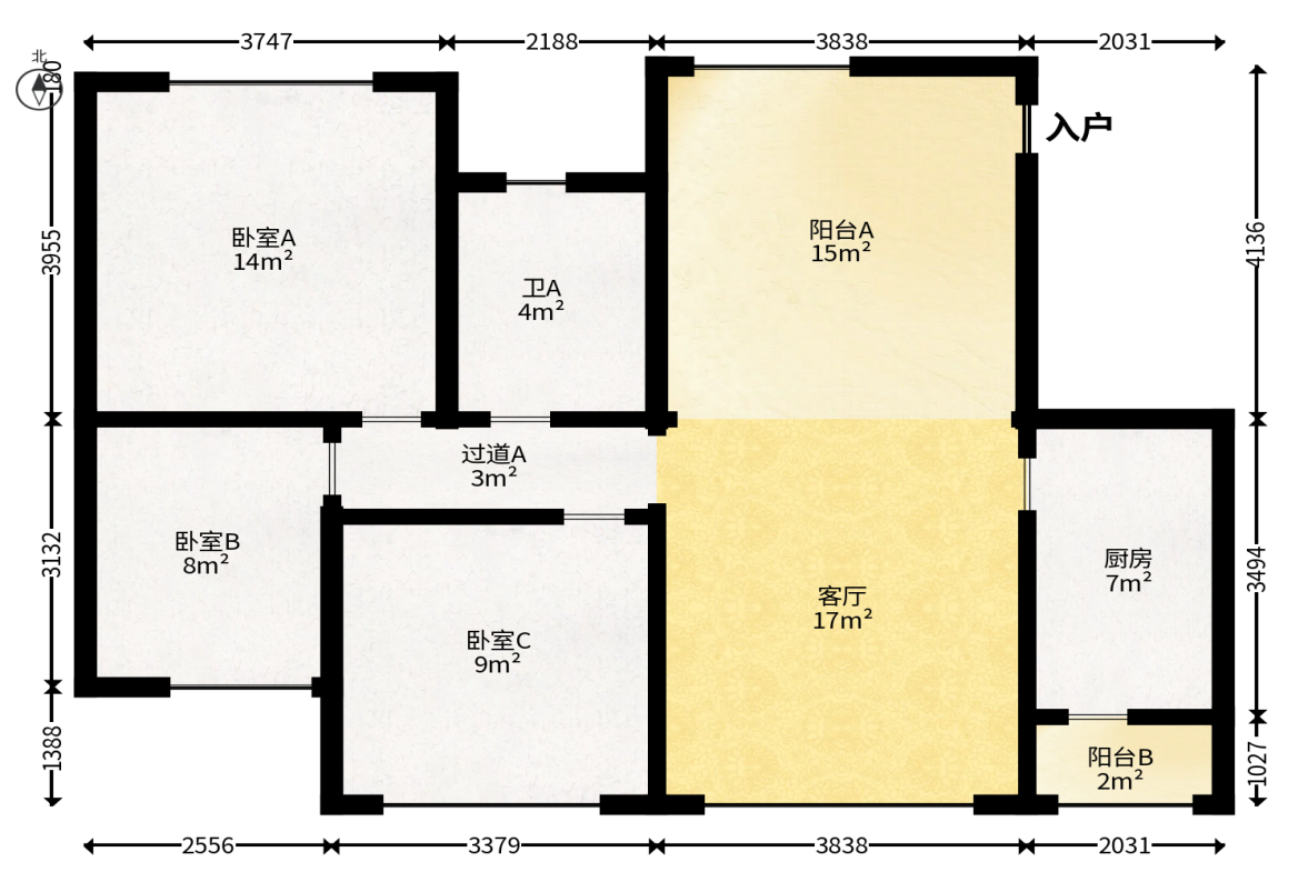 恒大城  3室2厅2卫   88.00万户型图