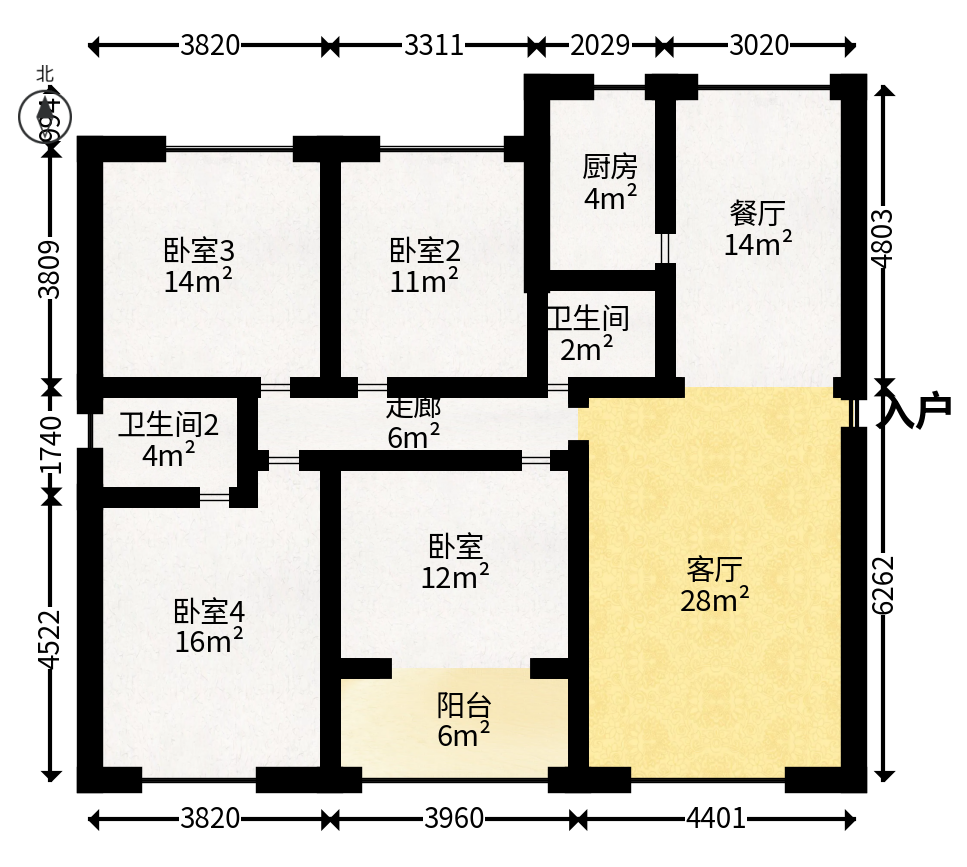 增辉凯旋帝景  4室2厅2卫   61.80万户型图