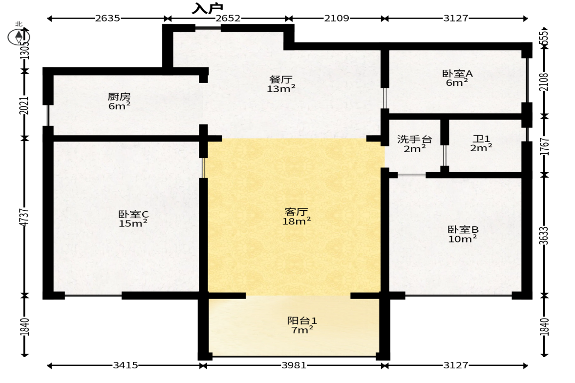 江山帝景雅典  3室2厅1卫   82.00万户型图