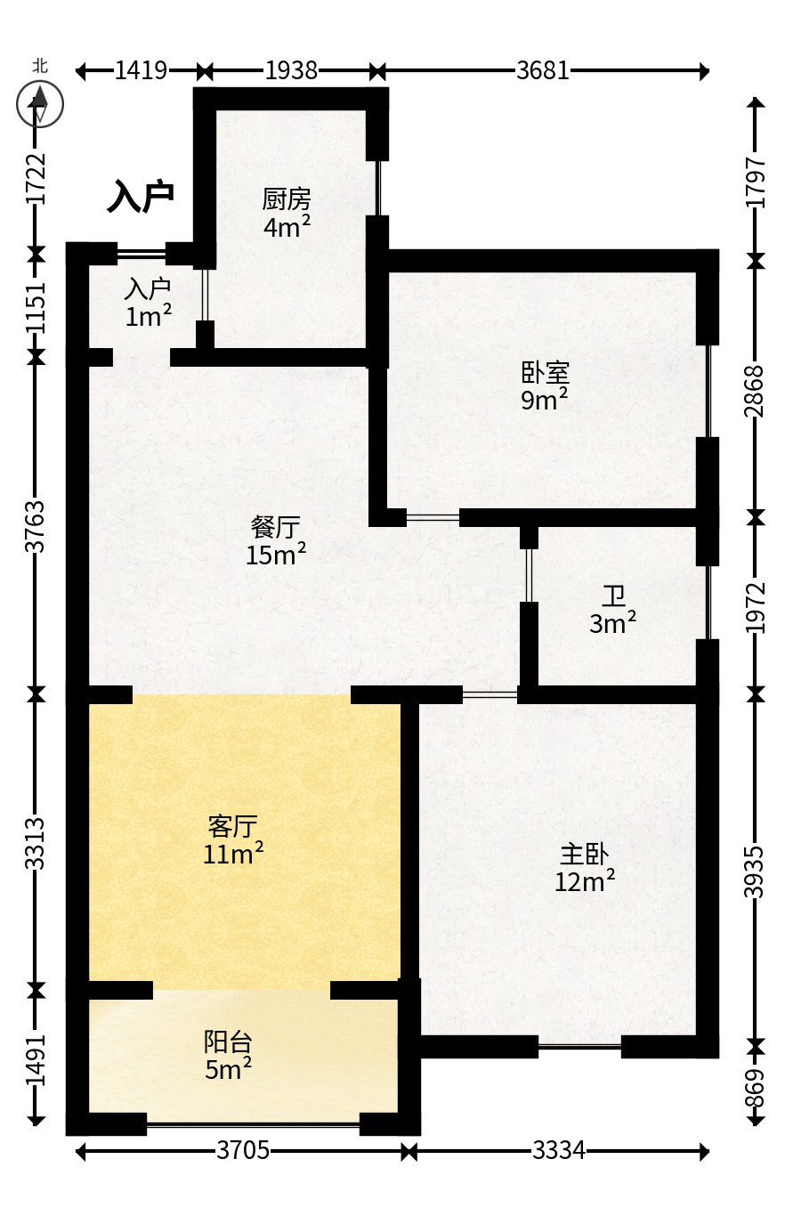 恒广国际景园  2室2厅1卫   69.90万户型图
