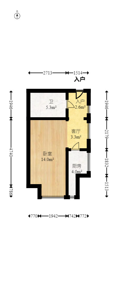 第六都（陆都小区）  1室1厅1卫   42.80万户型图