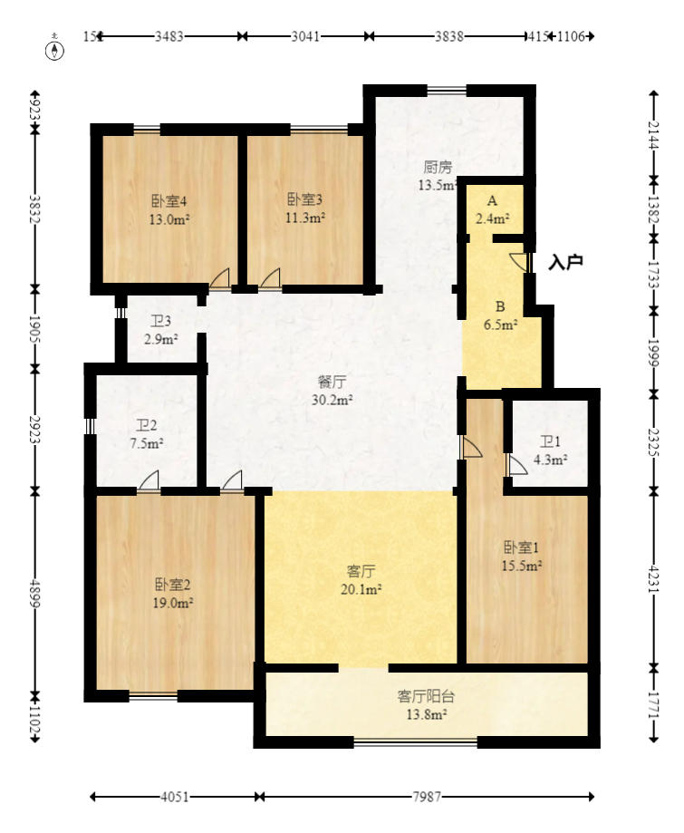 弘阳昕悦府  4室2厅2卫   165.00万户型图