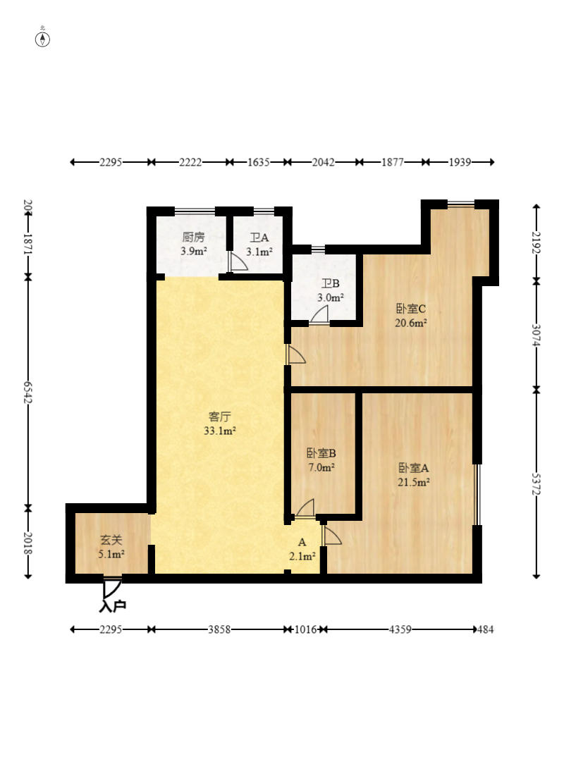 建鸿达现代城  3室2厅2卫   92.80万户型图