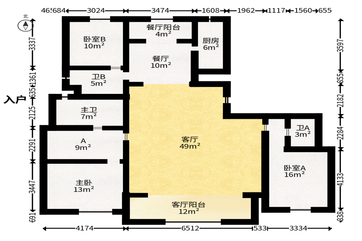 长沙悦府（华润万象城）  3室2厅1卫   498.00万户型图