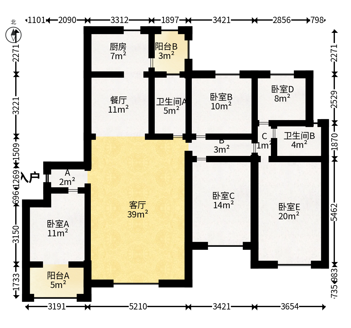 山水嘉园  5室2厅2卫    110.0万户型图