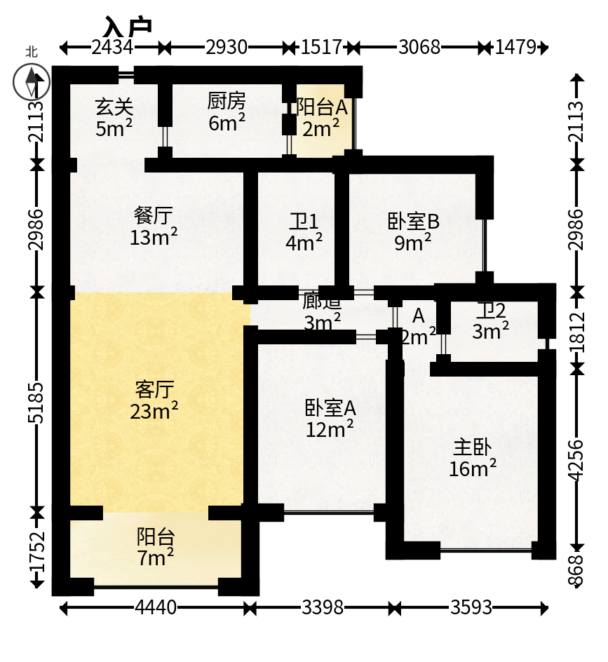 江山帝景雅典  3室2厅2卫   105.00万户型图