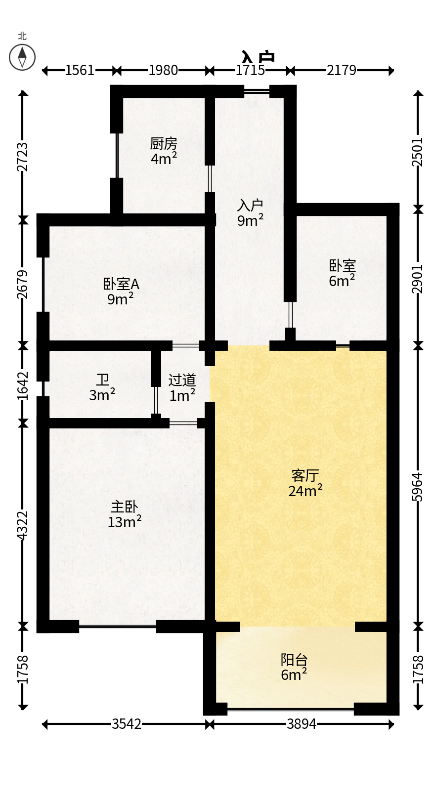 楚天中苑  3室2厅1卫    59.8万户型图