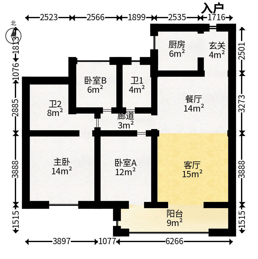 汉高学士府  3室2厅2卫   78.00万户型图