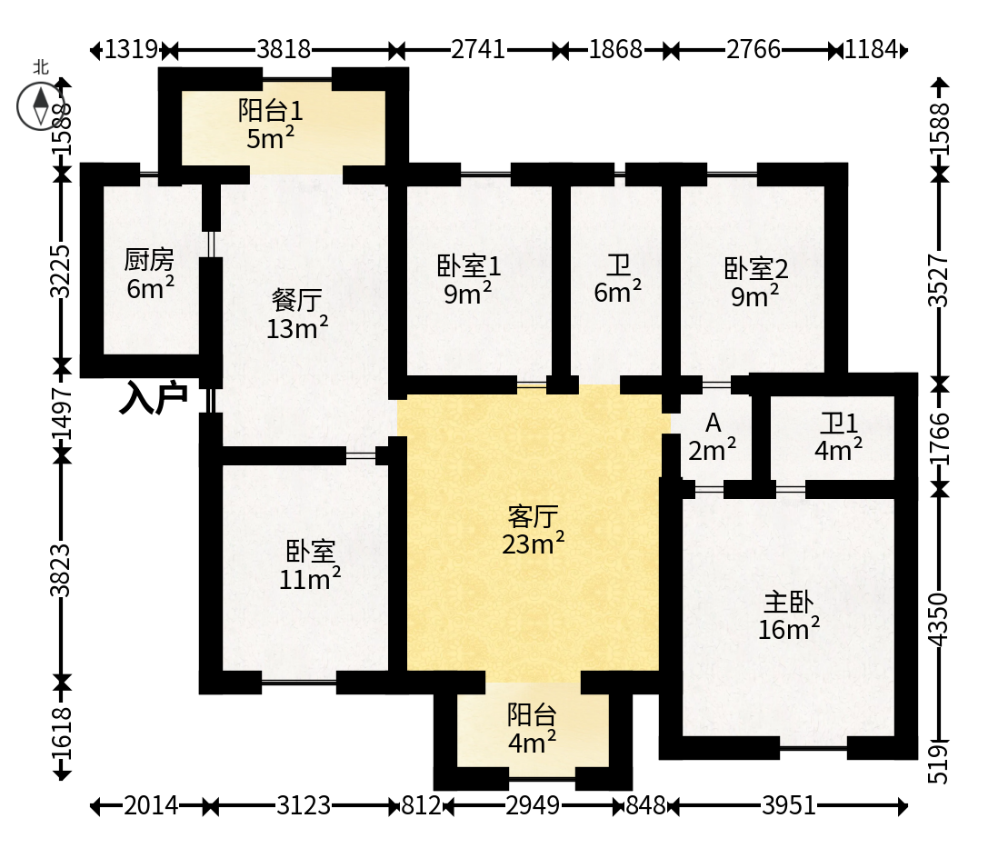 荣盛花语城  4室2厅2卫   110.00万户型图