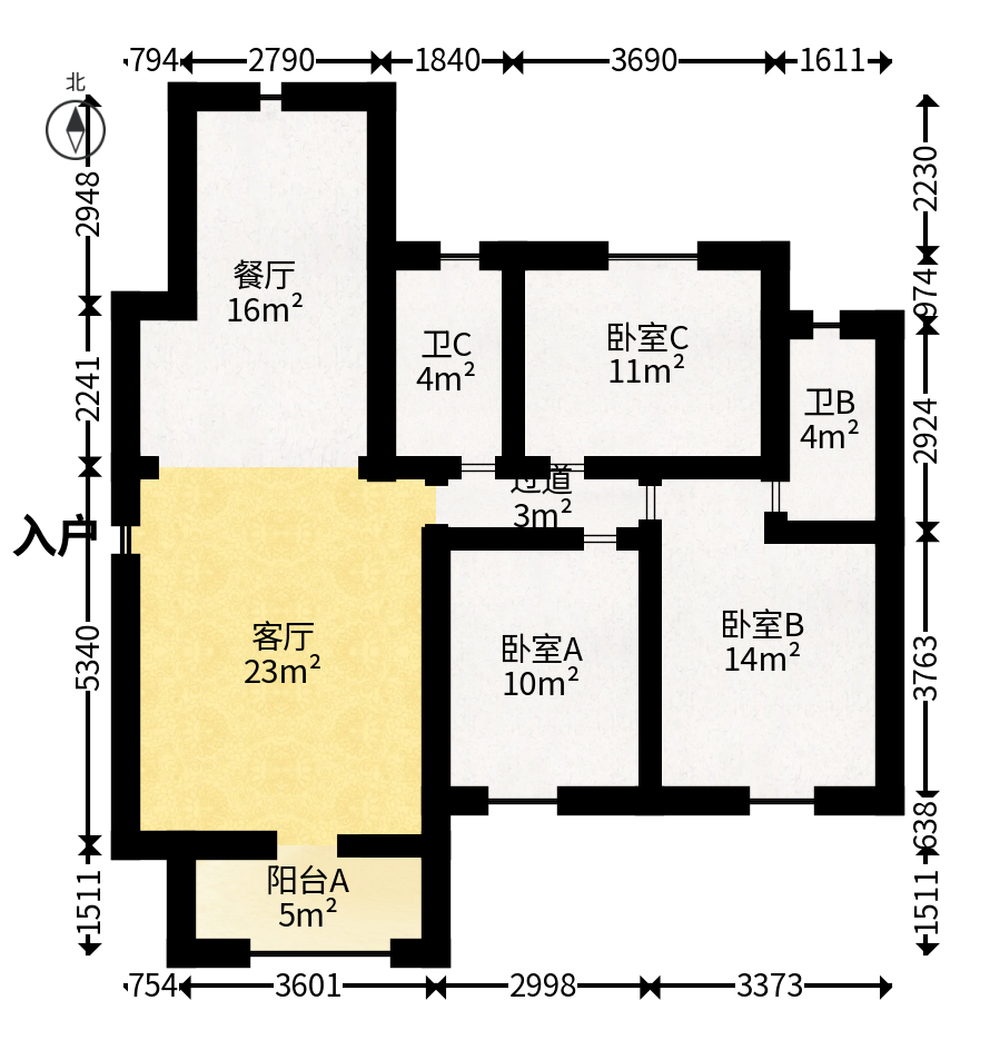 伊景园滨河苑  3室2厅2卫   95.00万户型图