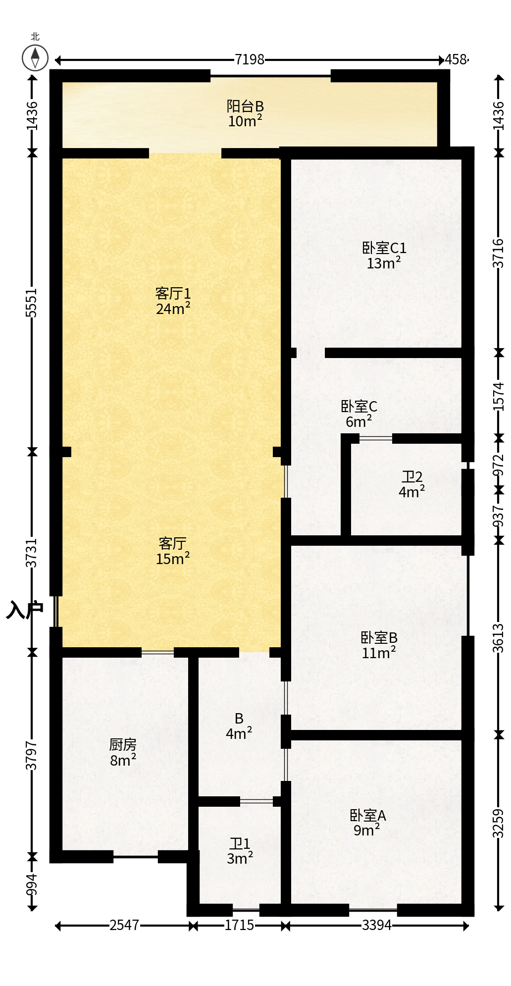 长沙高铁吾悦广场  3室2厅2卫   188.00万户型图