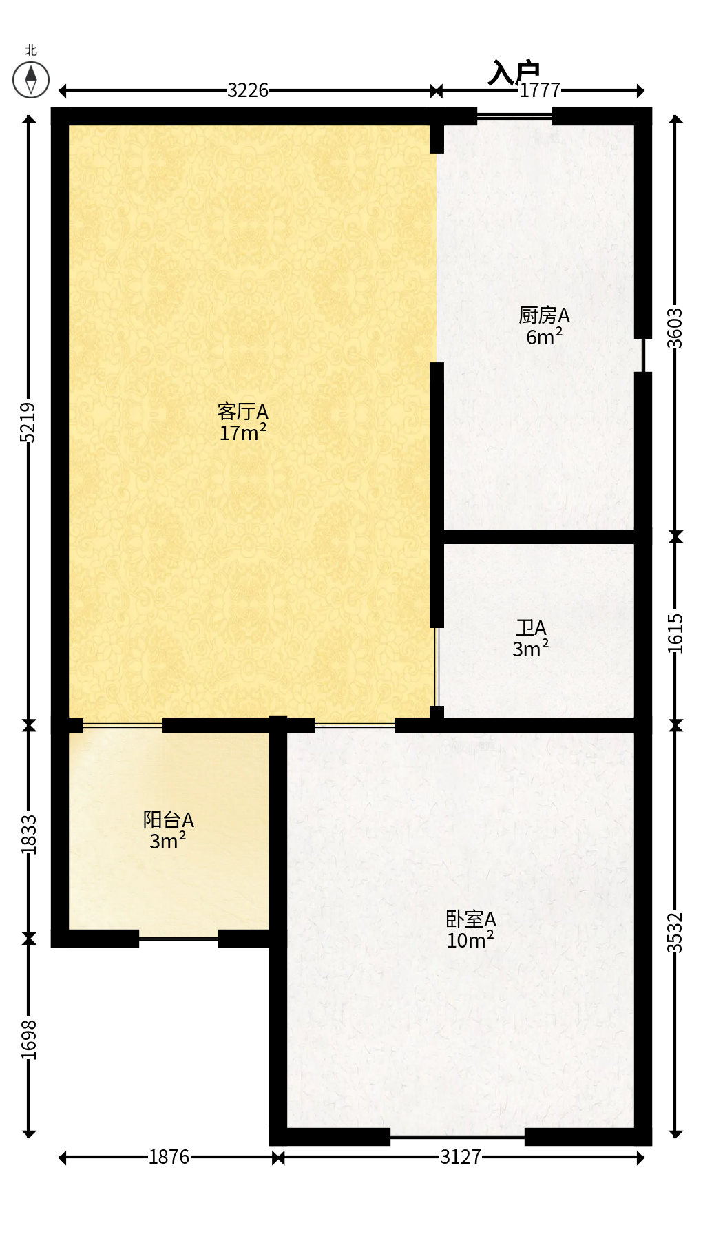 保利城（中航城国际社区、郡原美村）  1室1厅1卫   33.50万户型图