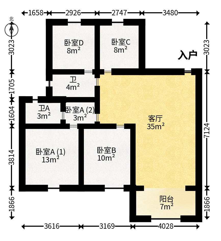 梅溪正荣府  4室2厅2卫   165.00万户型图