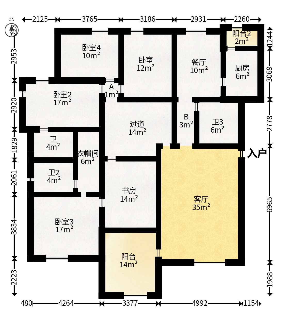 咸嘉新村嘉华苑  5室2厅3卫   172.00万户型图