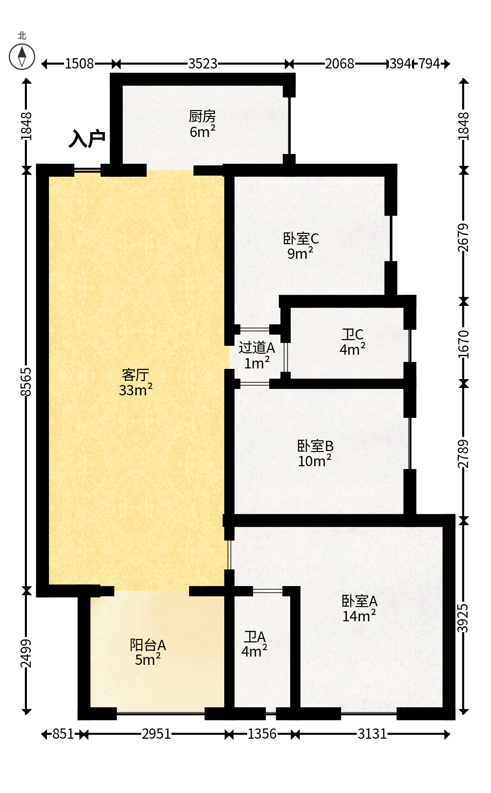 万科魅力之城  3室2厅2卫   100.00万户型图