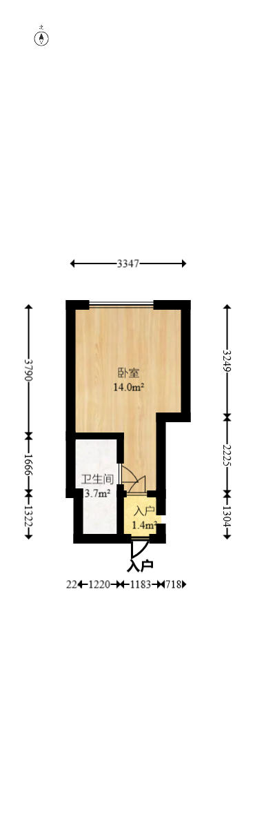 新力菩悦星都汇  1室1厅2卫   36.80万户型图