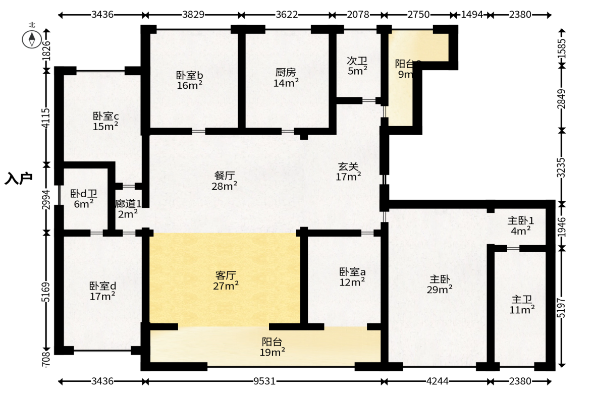 绿城招商桂语雲峯  4室2厅3卫    438.0万户型图
