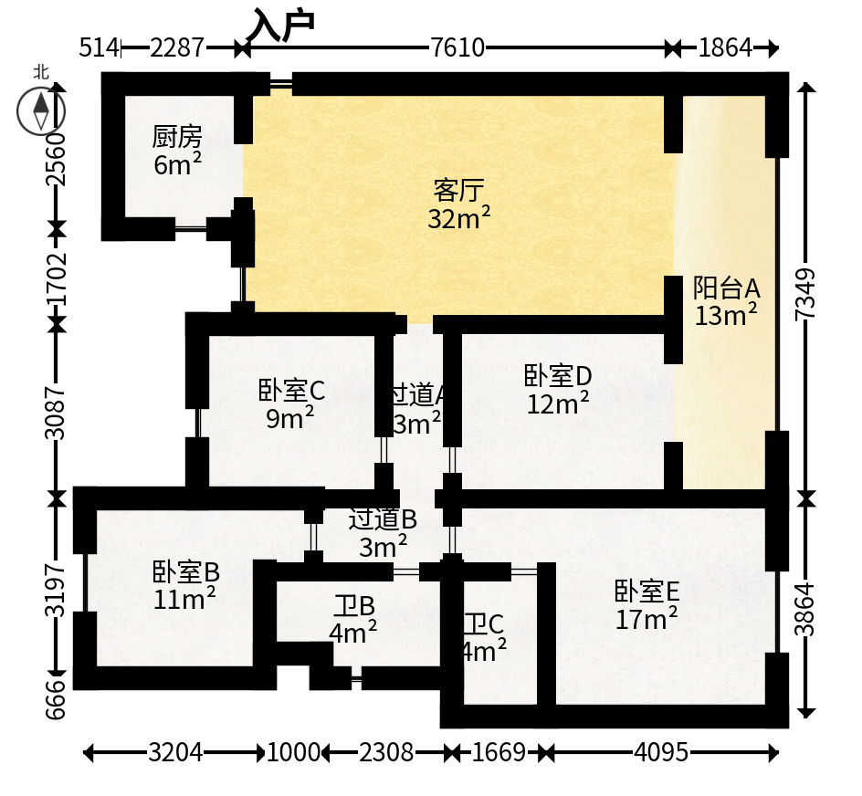 金地都会风華  3室2厅2卫   135.00万户型图