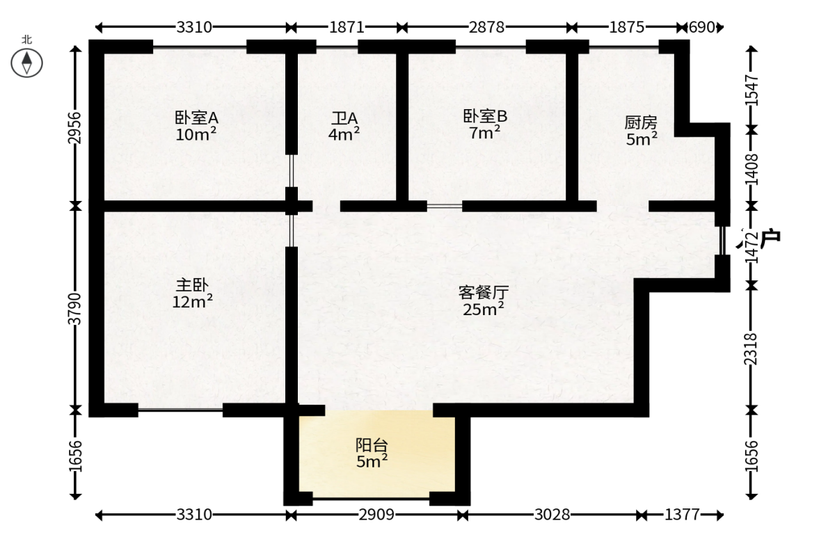 保利西海岸B区  3室2厅1卫   145.00万户型图