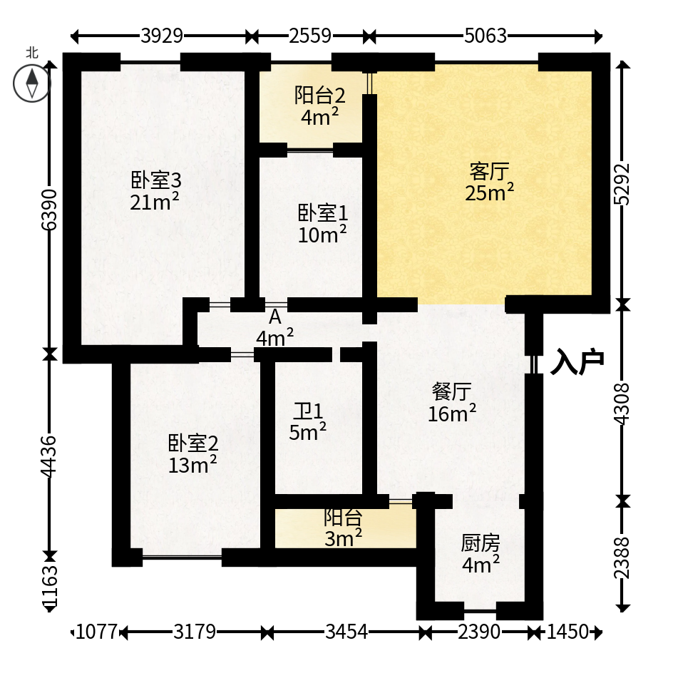 柠檬丽都  3室2厅2卫   109.00万户型图