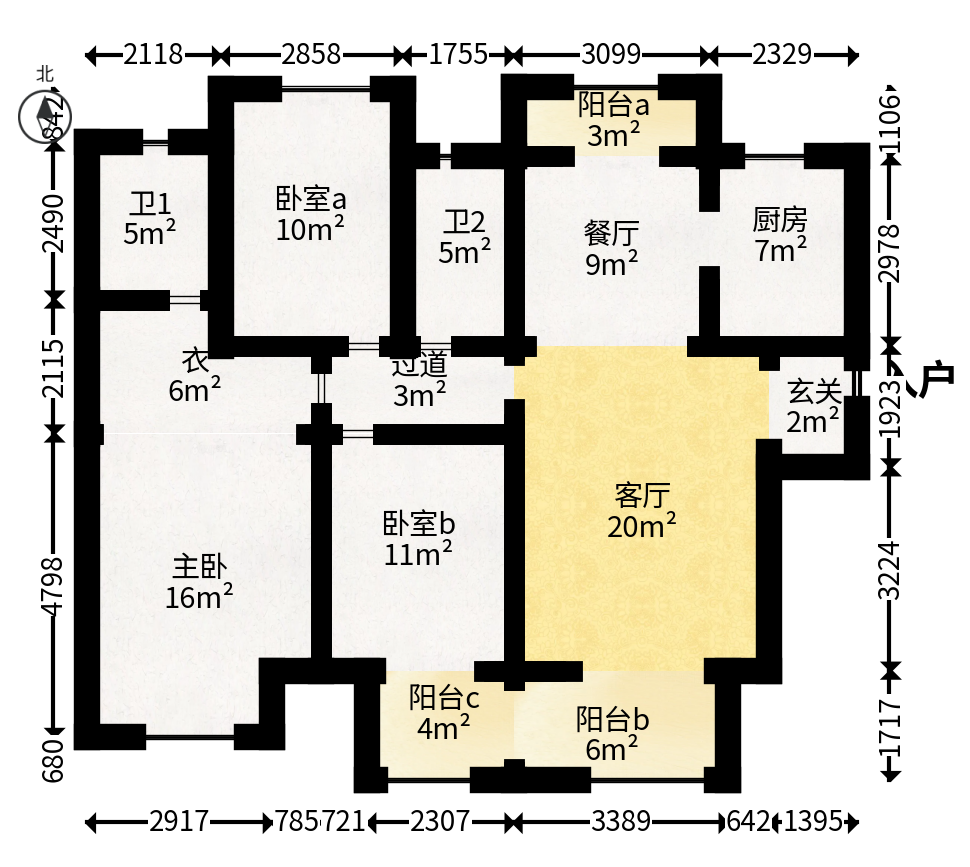新城国际花都  3室2厅1卫   62.80万户型图