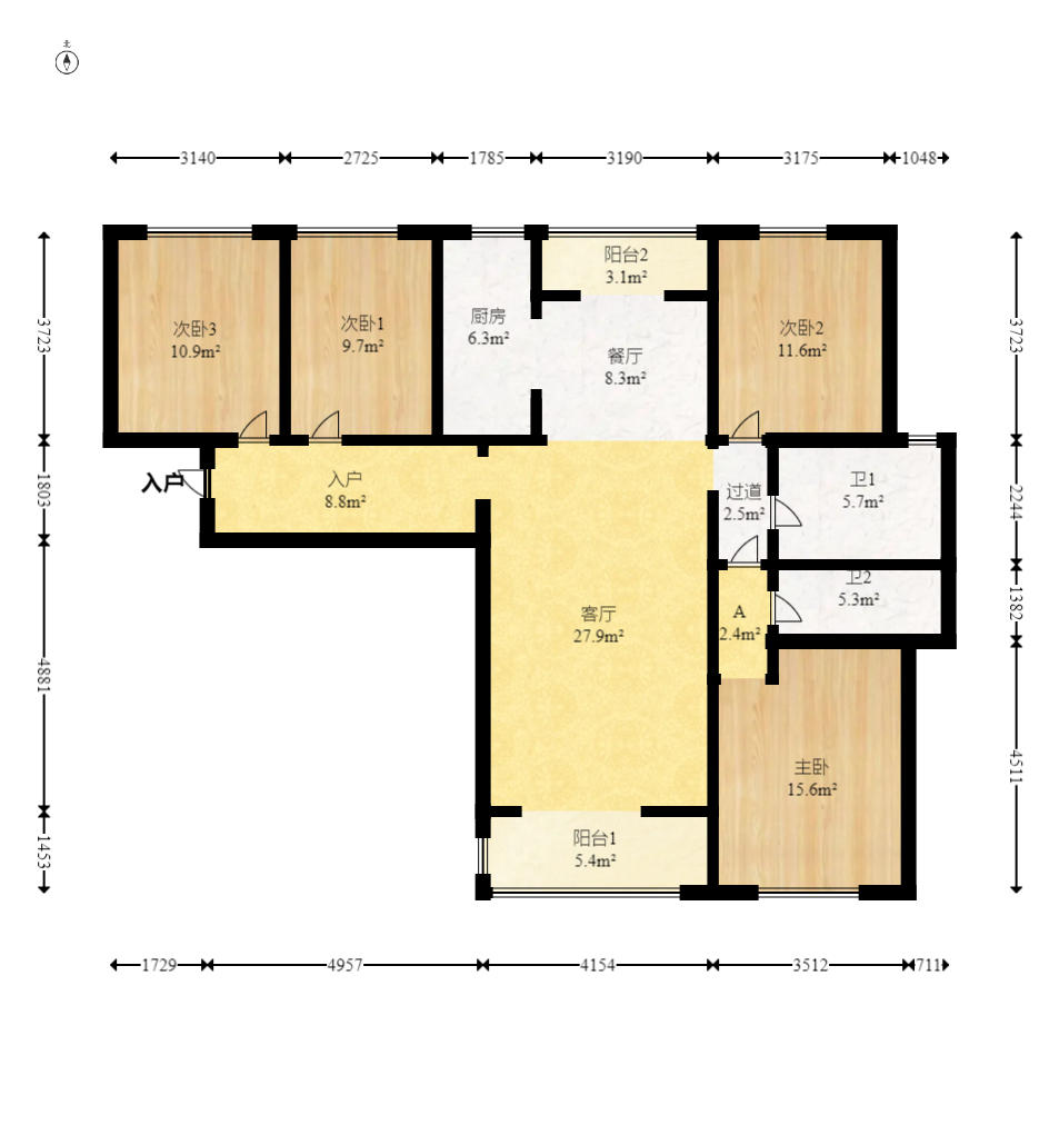 北辰三角洲E4区  4室2厅2卫   219.00万户型图