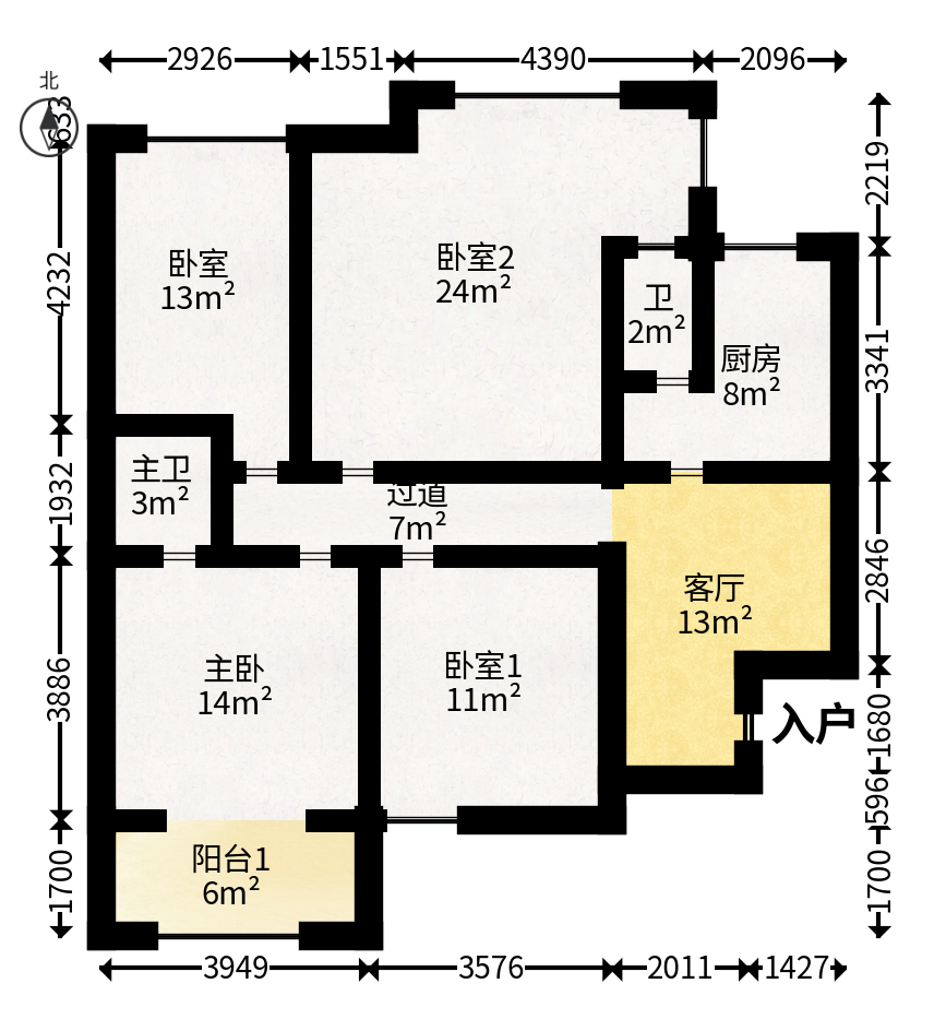 华天新城  3室2厅2卫   108.00万户型图