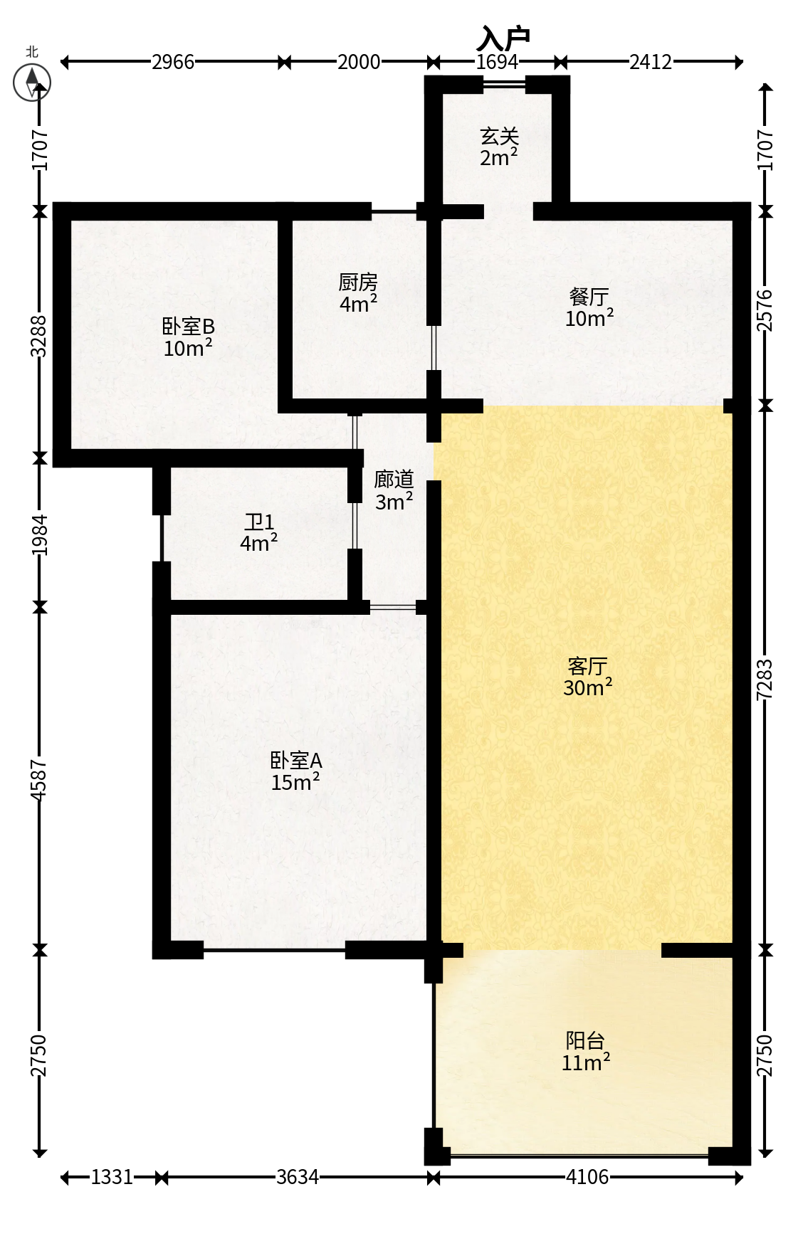 江山帝景哈佛  2室2厅1卫   100.00万户型图