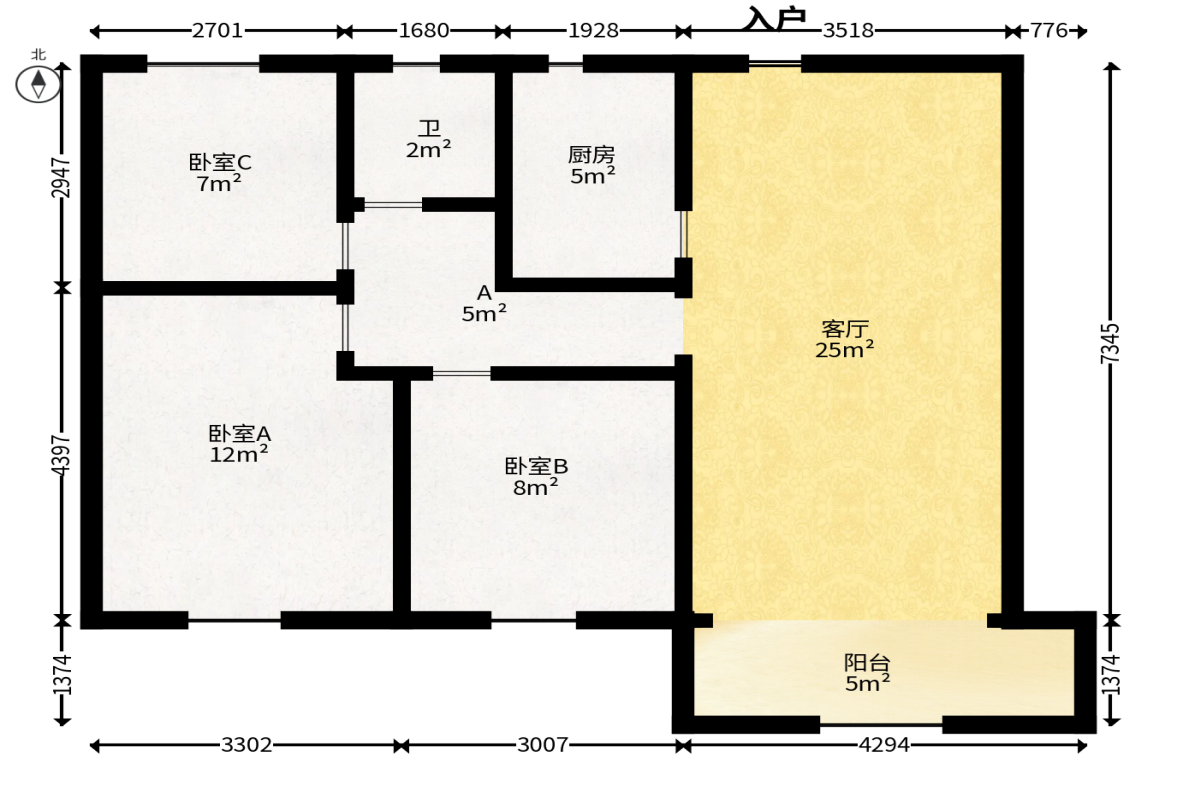 梅溪湖金茂悦（金悦雅苑）  3室2厅1卫   126.00万户型图