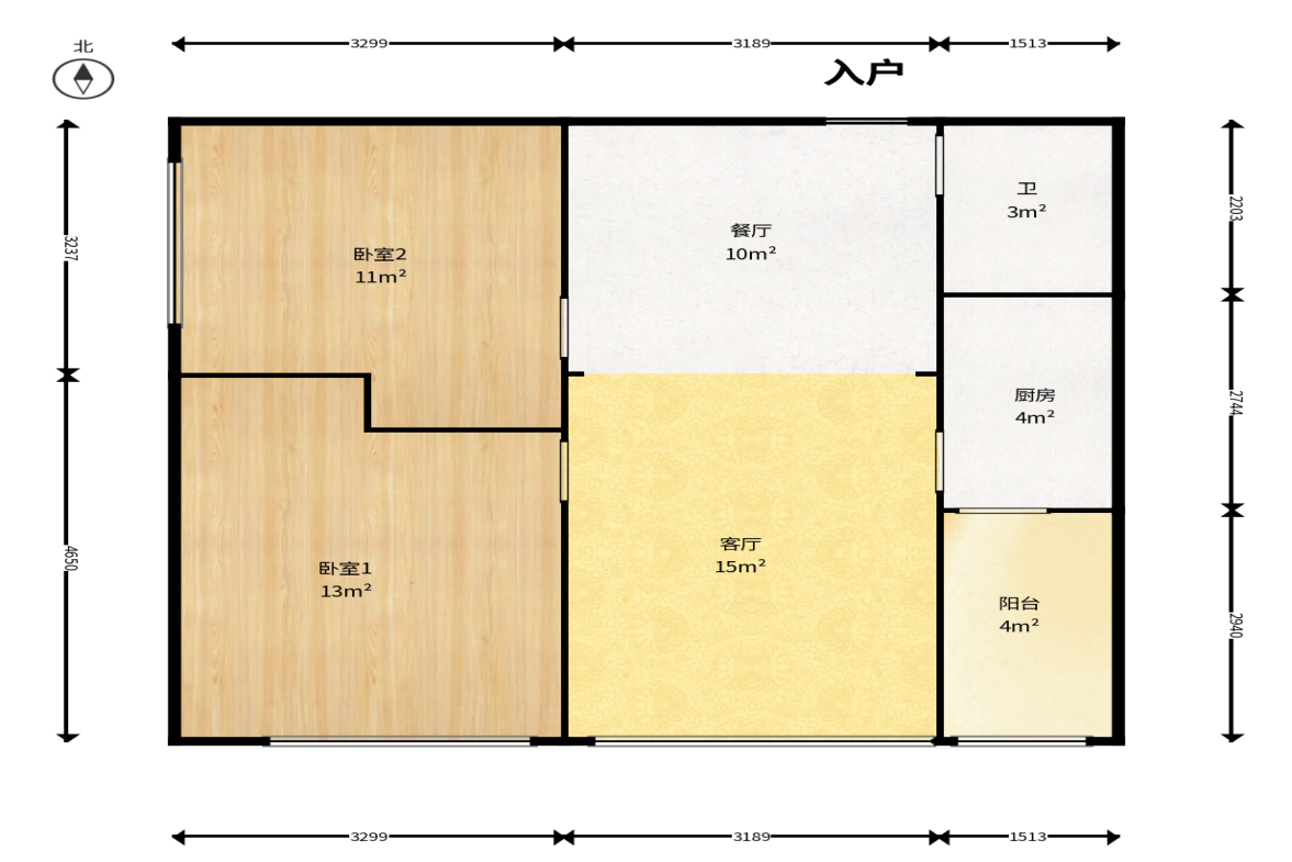 润屋美院  3室2厅1卫    97.0万户型图