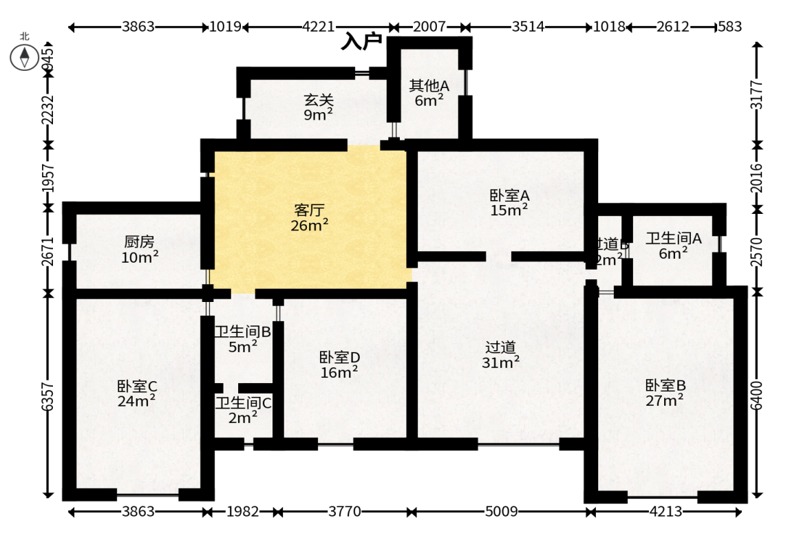鸿园小区  5室2厅3卫   168.00万户型图