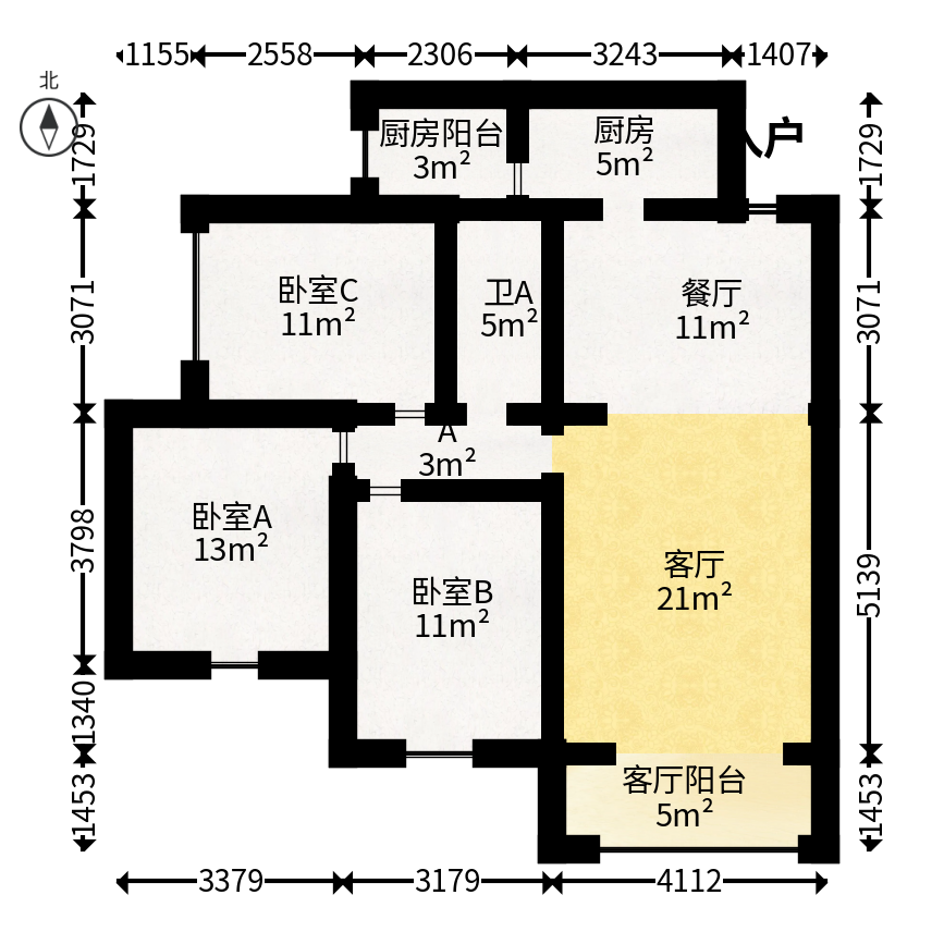 芙蓉别墅山庄（嘉湘华庭）  3室2厅1卫   115.00万户型图