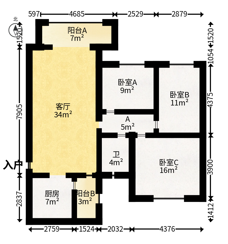 恒大雅苑  3室2厅1卫   99.00万户型图