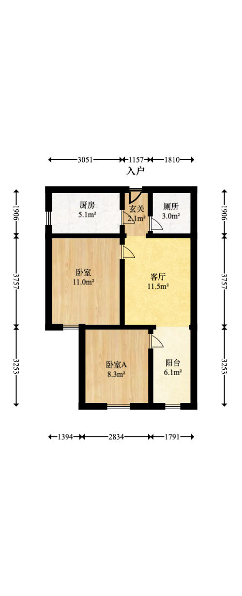 合能洋湖公馆  2室1厅1卫   39.00万户型图