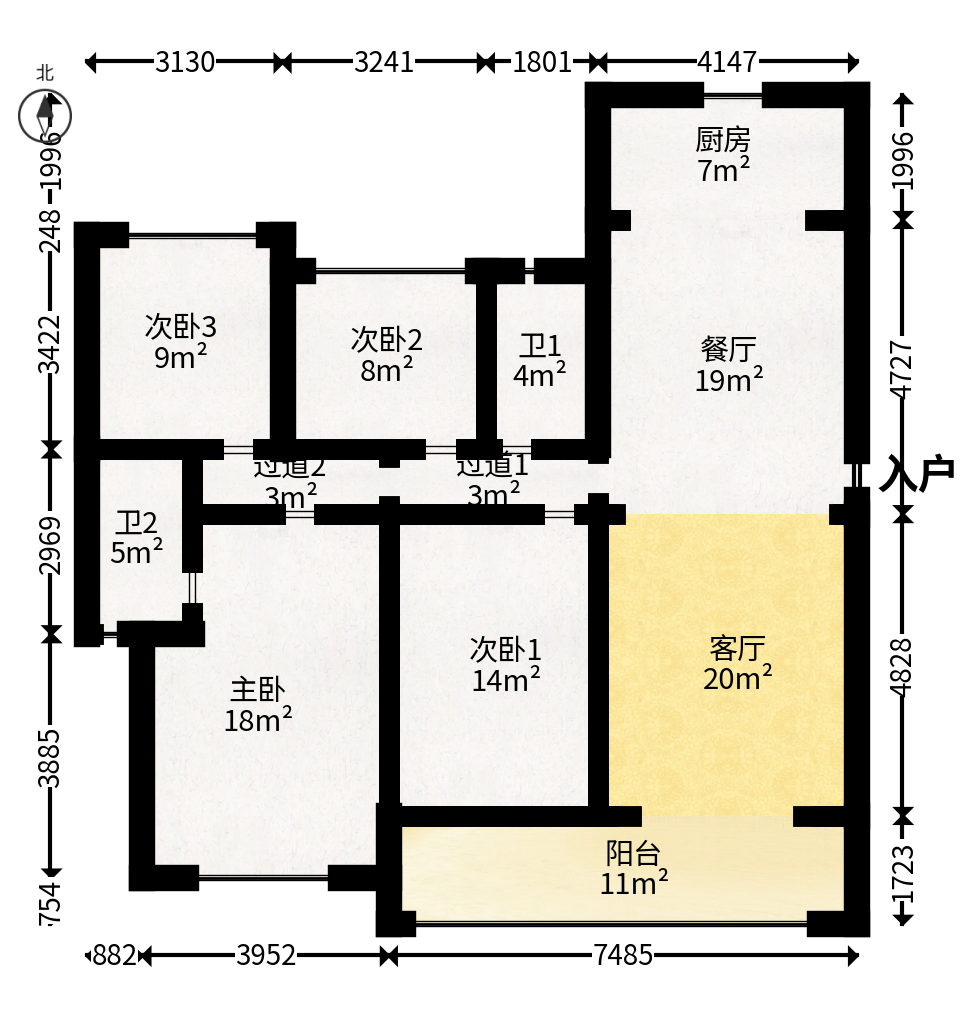龙湖春江天玺  4室2厅1卫   220.00万户型图
