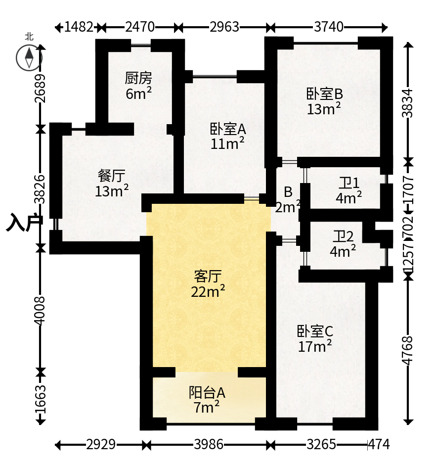 优山美地  3室2厅1卫   106.00万户型图