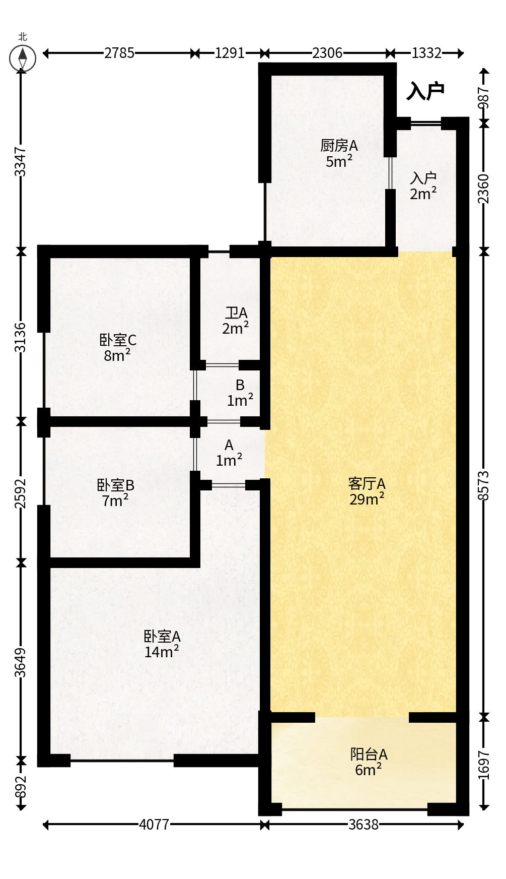 南城印象  3室1厅1卫   89.00万户型图