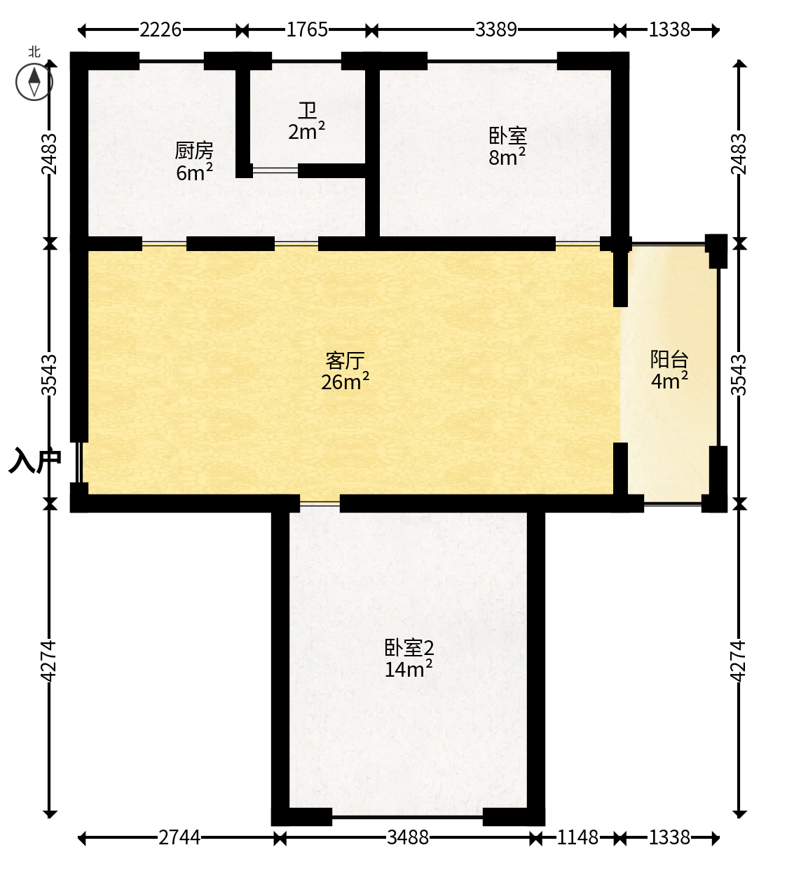 银太家园  2室1厅1卫   80.00万户型图