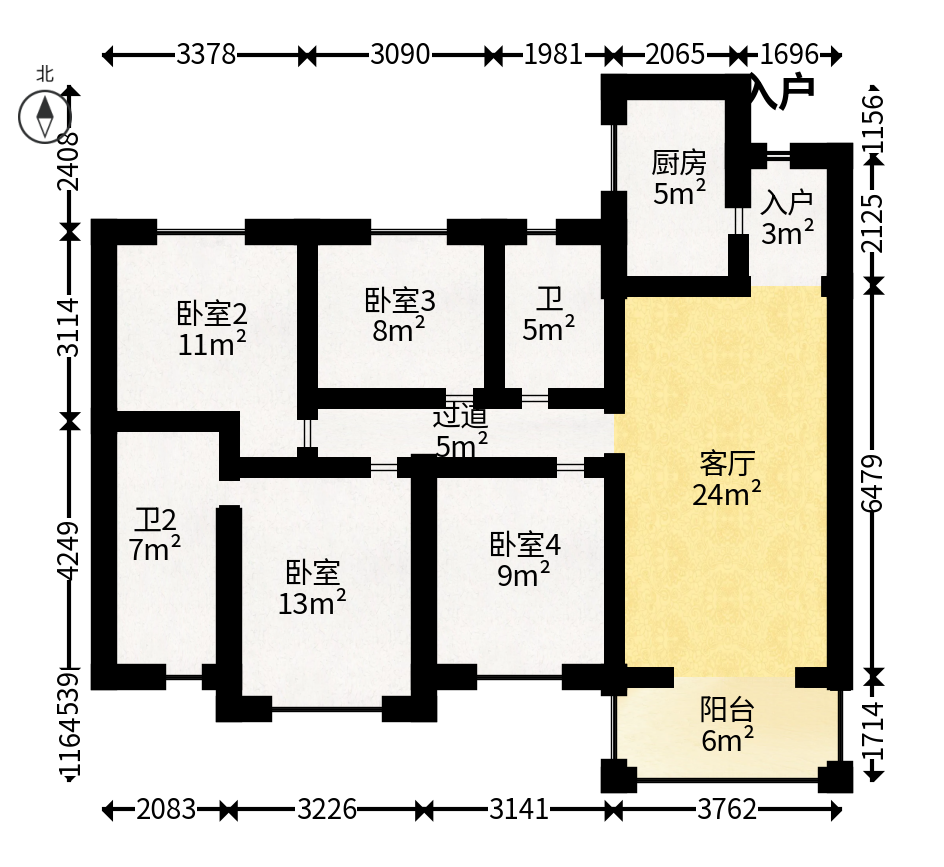 保利恒伟时光印象  4室2厅2卫   112.00万户型图