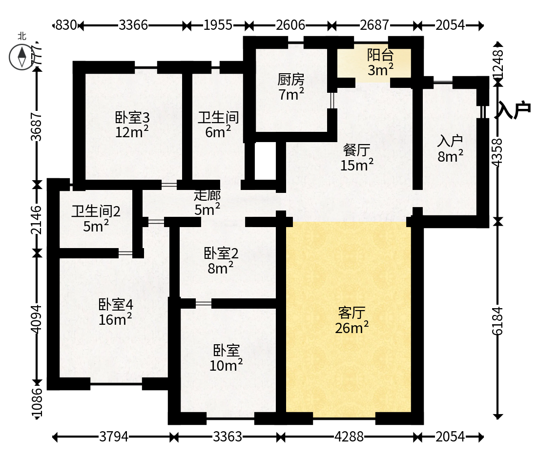 辉煌国际城一期  3室2厅2卫   110.00万户型图