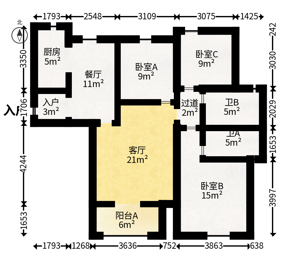 中建嘉和城  3室2厅2卫   102.00万户型图